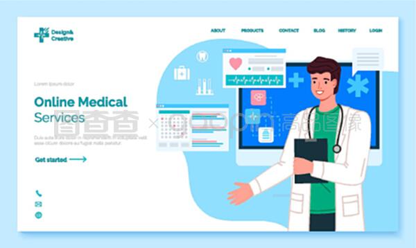 網(wǎng)上醫(yī)療服務(wù)登陸頁面模板。流動醫(yī)療。健康和醫(yī)療咨詢申請網(wǎng)頁與信息和醫(yī)生的人治療師,醫(yī)療保健和技術(shù)概念。網(wǎng)上醫(yī)療服務(wù)登陸頁面。流動醫(yī)療。健康和醫(yī)療咨詢申請